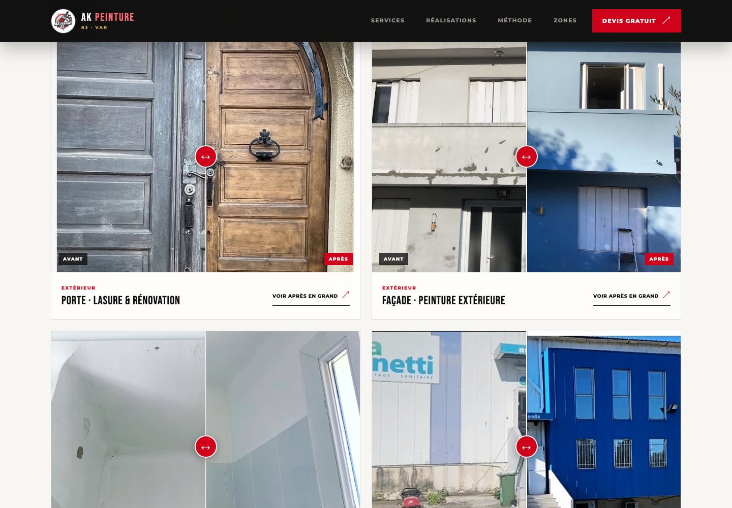 Galerie interactive des réalisations du site AK Peinture 83